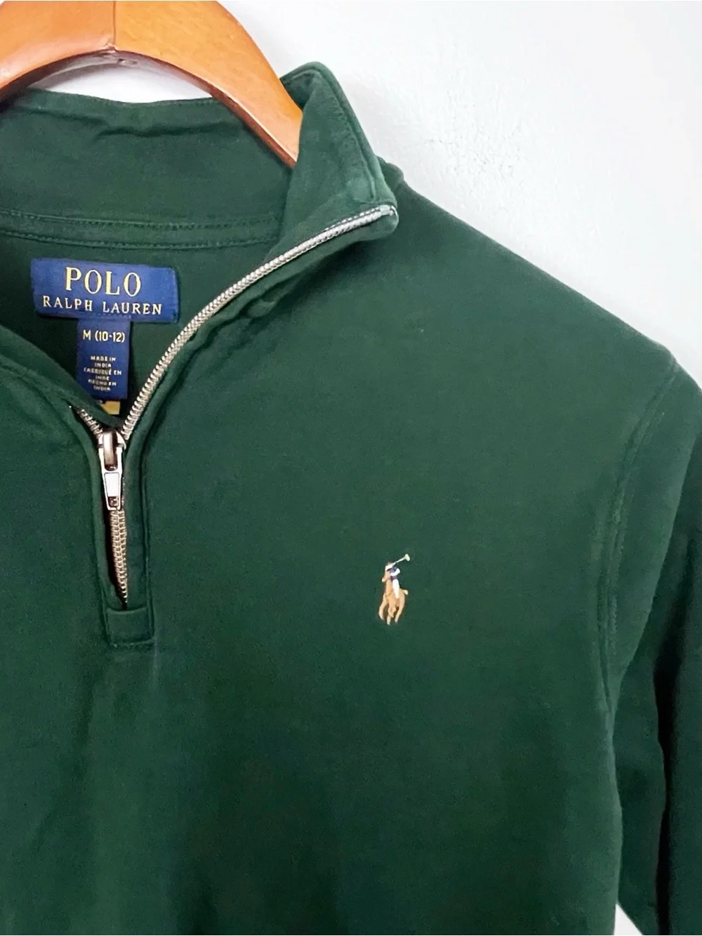 Polo Ralph Lauren Quarter Zip Pullover Boys Medium 10-12 Green Pony Logo